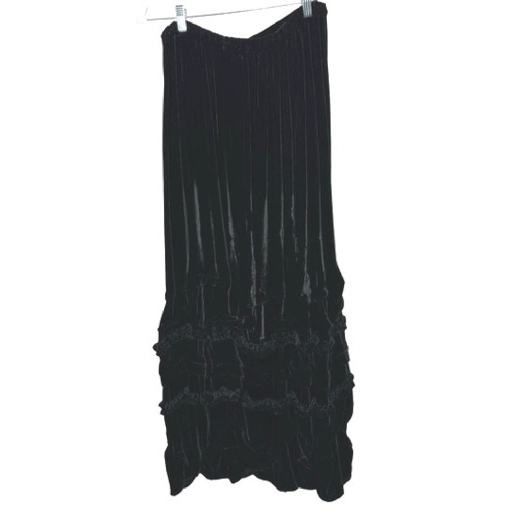 Krista Larson Velvet Tiered Maxi Skirt Black